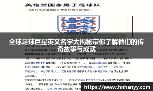 全球足球巨星英文名字大揭秘带你了解他们的传奇故事与成就